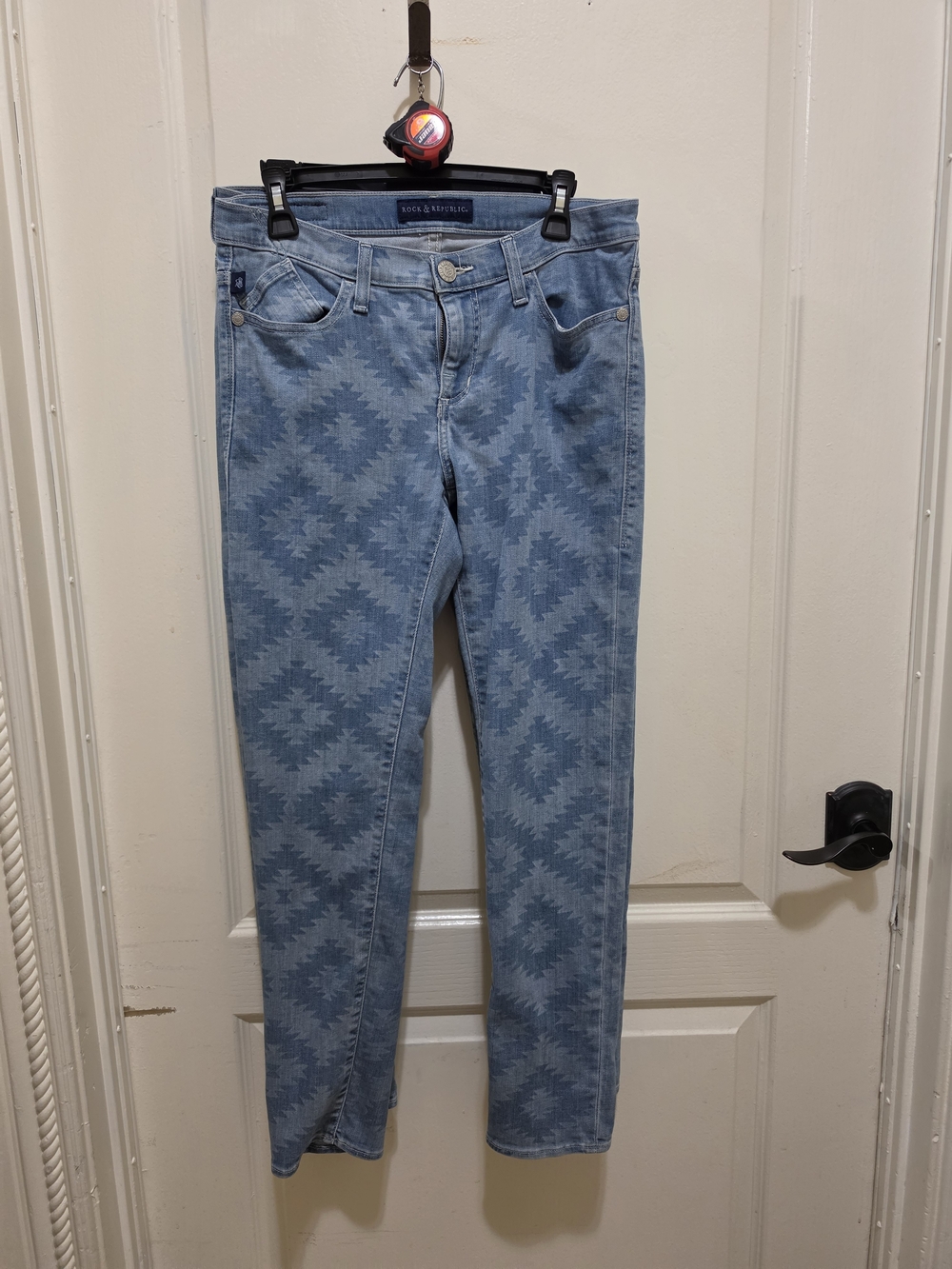Rock & Republic Womens Jean 10 Berlin Tribal Print Slim Skinny Leg Light Wash